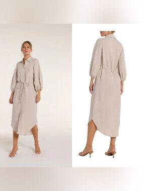 HERMOZA Cecilia Linen Blend shirt dress L Feminine Minimalist Vacation Casual